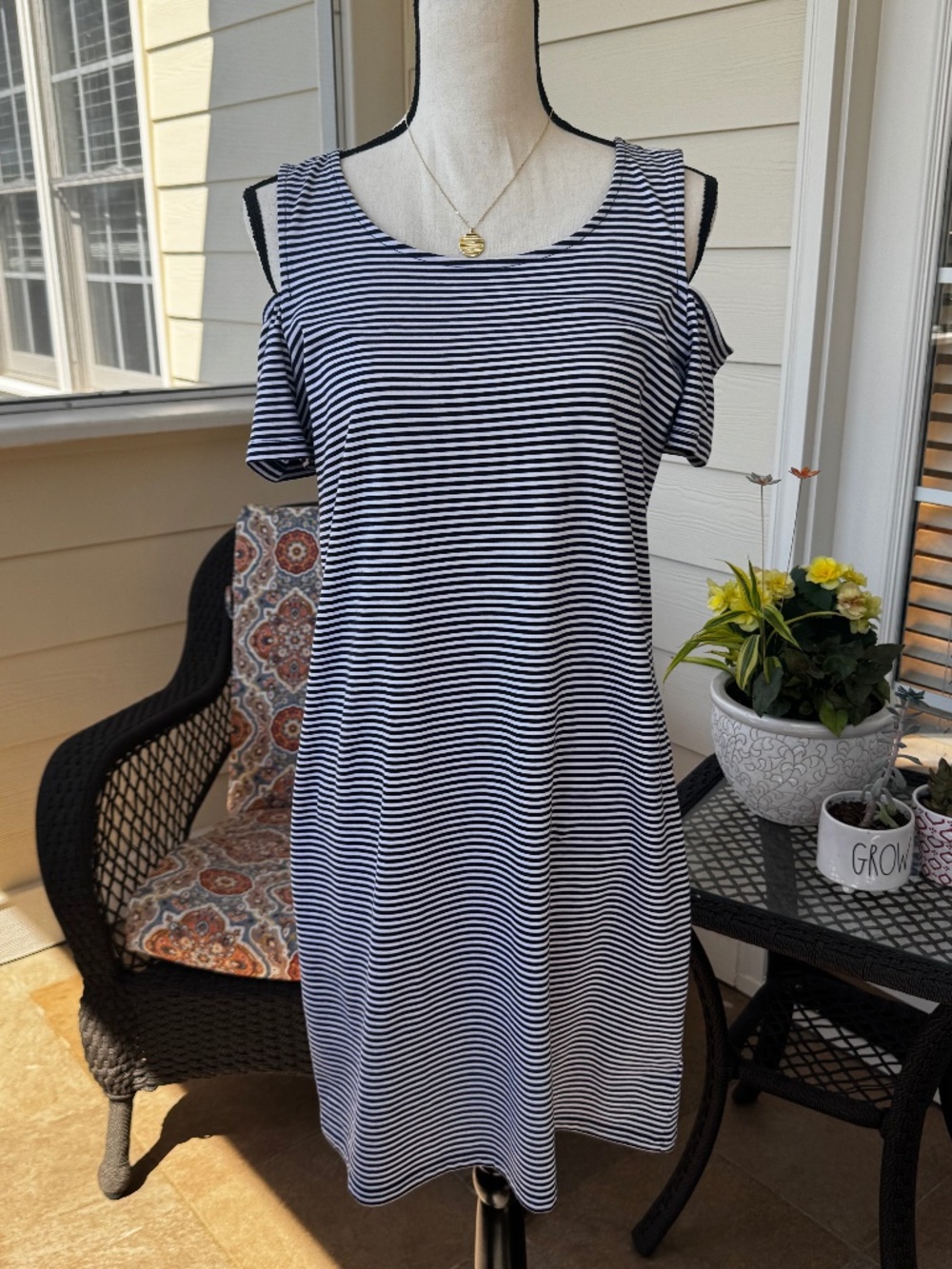 Michael Kors Cold Shoulder Blue and White Stripe Dress - NWT - Size M